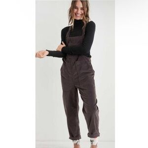 Aerie Dark Gray Brown Velvet Corduroy Overalls- XS